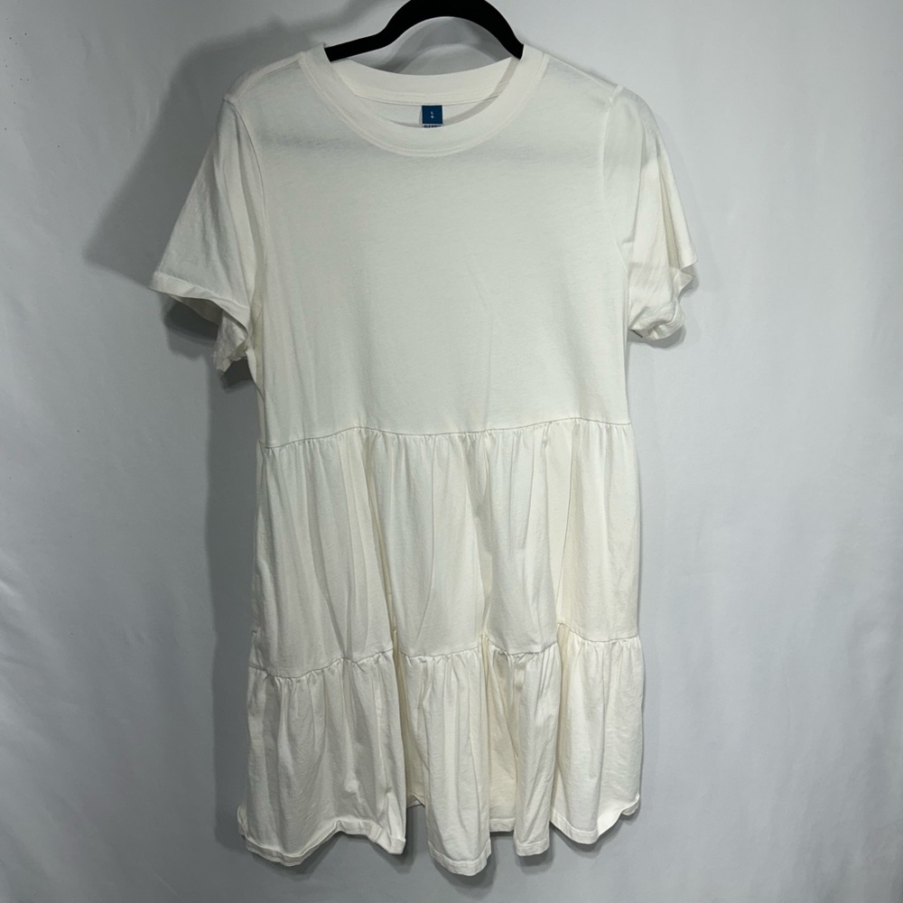 White Tiered T-Shirt Dress. 100% cotton. Size Large.